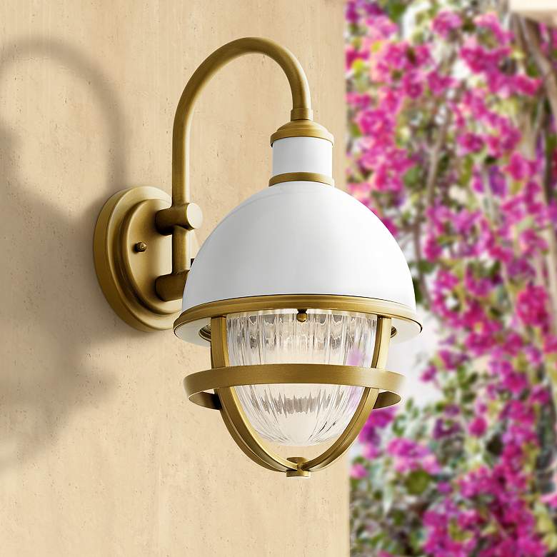 Image 1 Kichler Tollis 15 1/4 inchH White and Brass Outdoor Wall Light