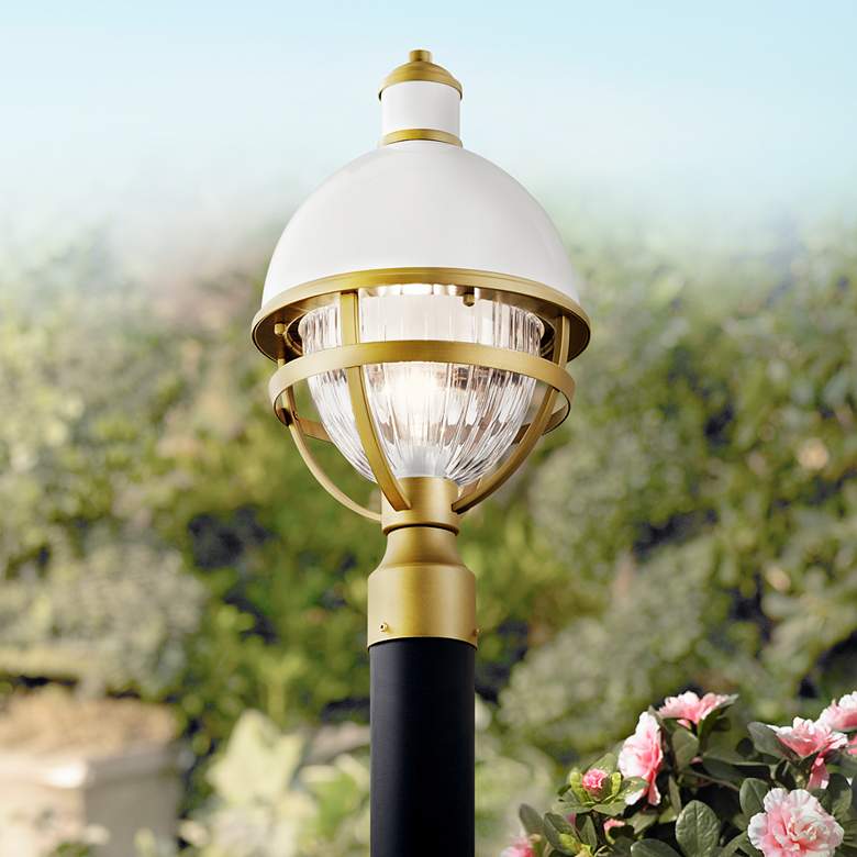 Image 1 Kichler Tollis 18 1/4 inchH White and Brass Outdoor Post Light