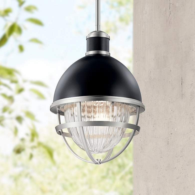 Image 1 Kichler Tollis 18 inchH Black and Nickel Outdoor Hanging Light