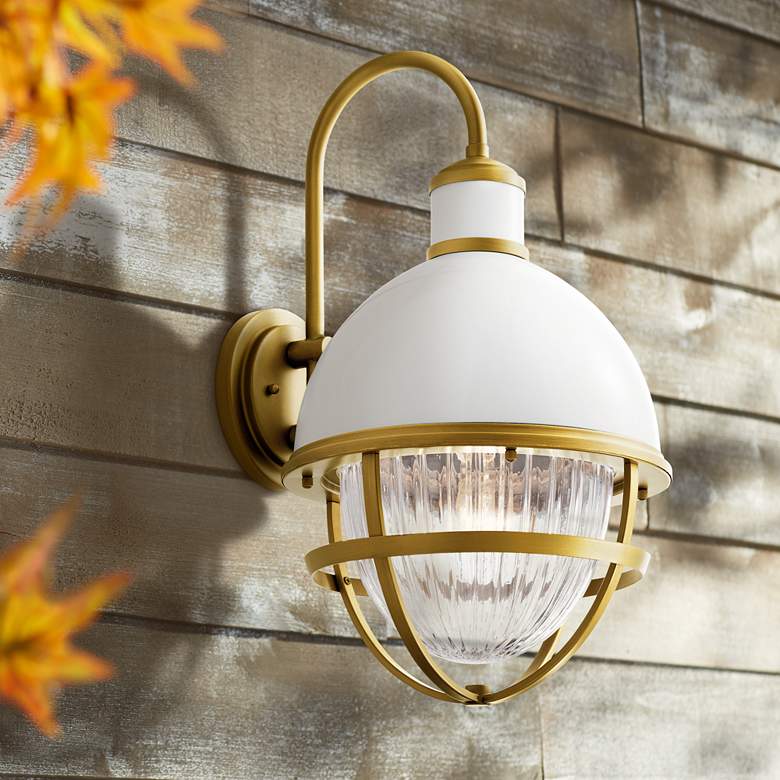 Image 1 Kichler Tollis 21 1/4"H White and Brass Outdoor Wall Light