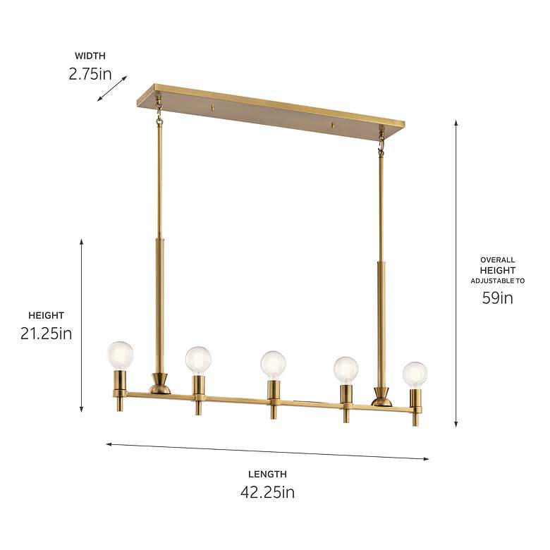 Image 5 Kichler Torvee Brushed Natural Brass Linear Chandelier 5Lt more views
