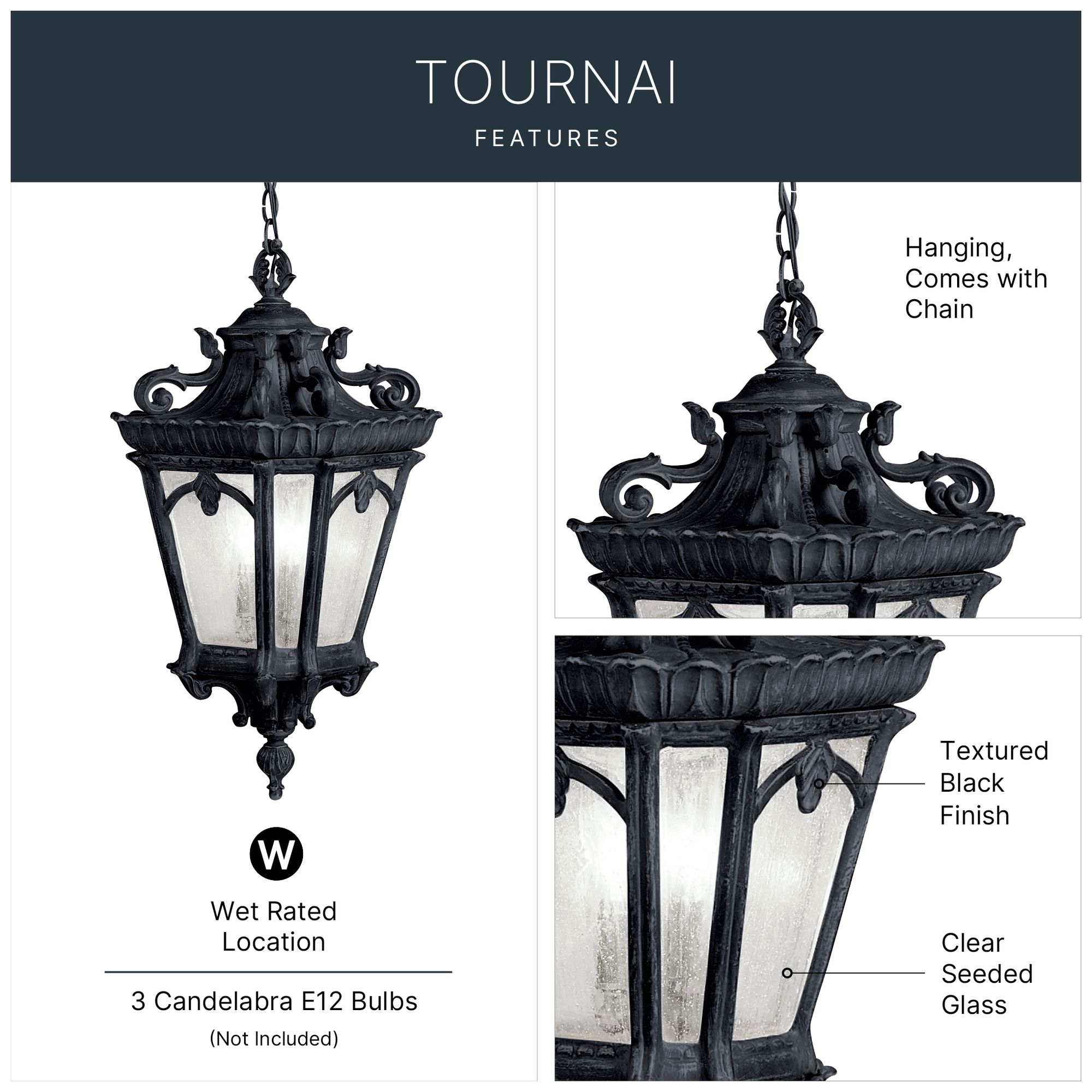 Image 3 Kichler Tournai 24 3/4" High Black Outdoor Hanging Light more views