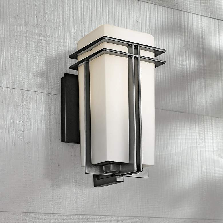 Image 1 Kichler Tremillo 11 3/4 inch High Black and Satin Glass Outdoor Wall Light
