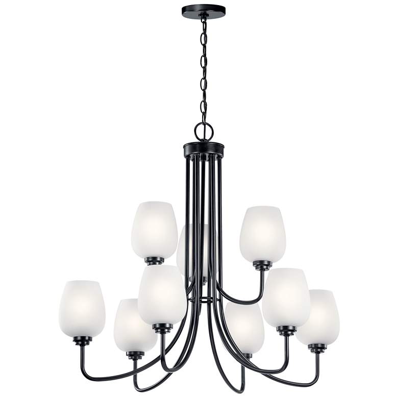 Image 2 Kichler Valserrano 31 3/4 inch Black and White Glass 9-Light Chandelier