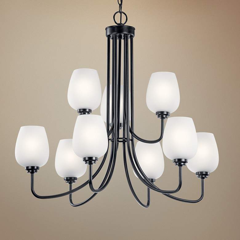 Image 1 Kichler Valserrano 31 3/4" Black and White Glass 9-Light Chandelier
