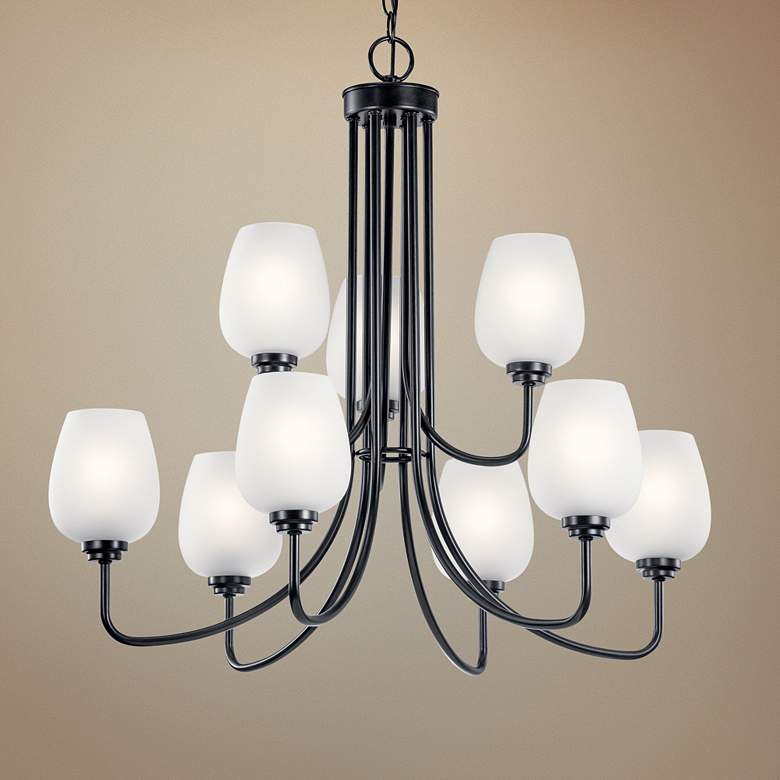 Image 1 Kichler Valserrano 31 3/4 inch Black and White Glass 9-Light Chandelier