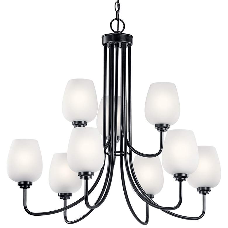 Image 3 Kichler Valserrano 31 3/4 inch Black and White Glass 9-Light Chandelier more views