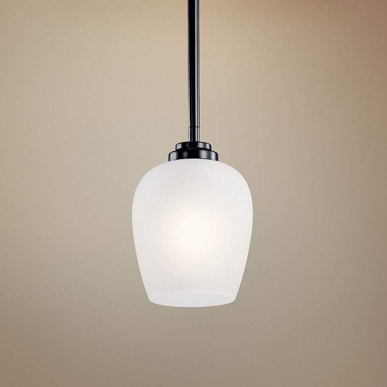 Image 1 Kichler Valserrano 5 inch Wide Black Finish White Glass Mini Pendant