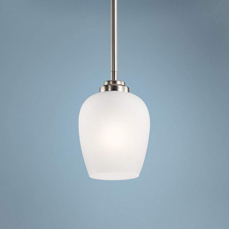 Image 1 Kichler Valserrano 5 inch Wide Brushed Nickel White Glass Mini Pendant