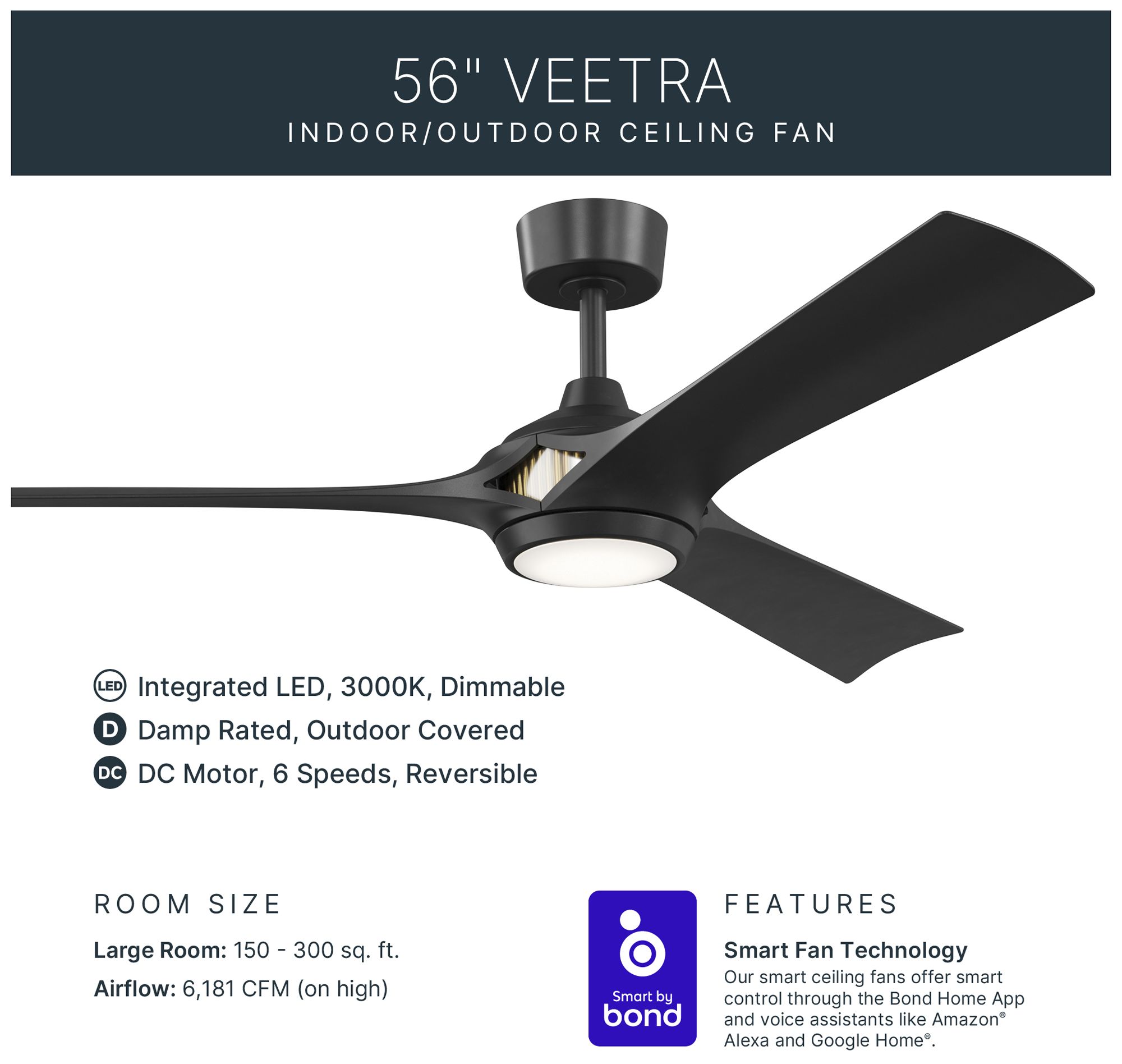 Thumbnail4 of Kichler Veetra 3 Blade 56" Ceiling Fan Matte Black Matte Black Blades more views