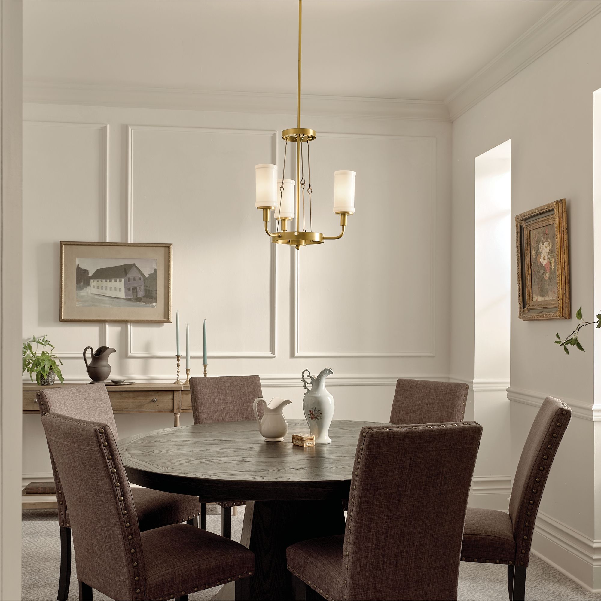 Kichler Vetivene 19 3/4" Natural Brass White Glass 3-Light Chandelier