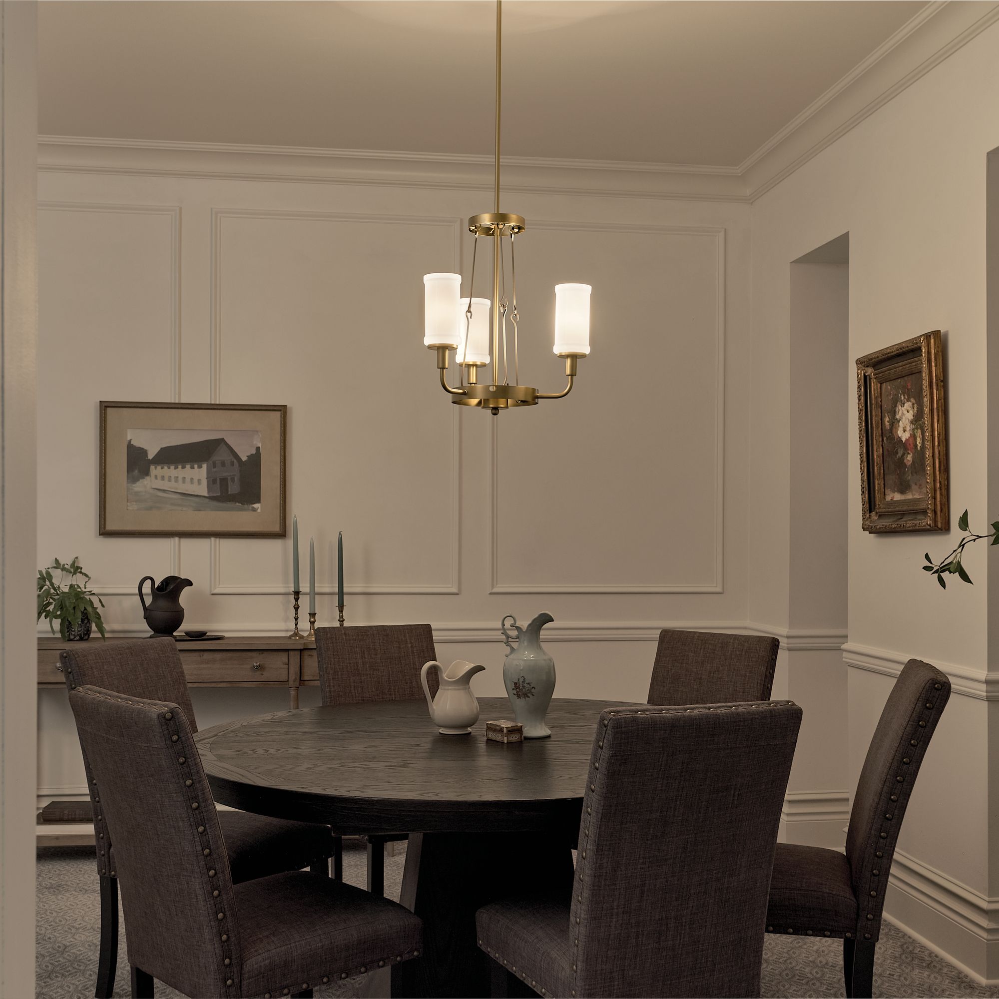 Kichler Vetivene 19 3/4" Natural Brass White Glass 3-Light Chandelier