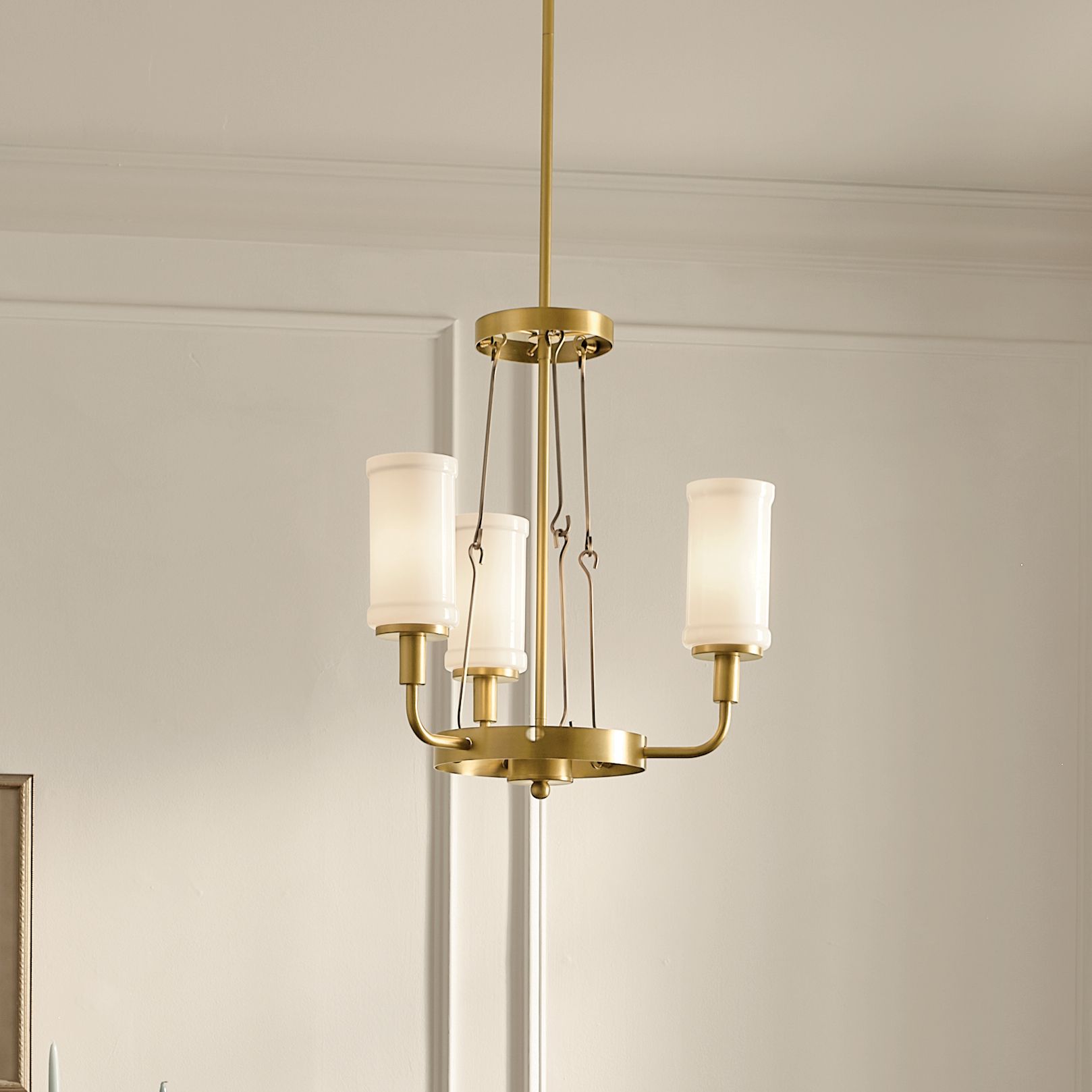 Kichler Vetivene 19 3/4" Natural Brass White Glass 3-Light Chandelier