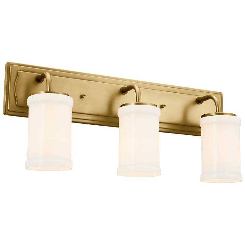 Image 2 Kichler Vetivene 24" Wide 3-Light Brass and White Glass Bath Fixture