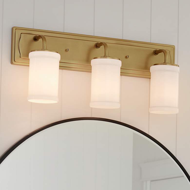 Image 1 Kichler Vetivene 24" Wide 3-Light Brass and White Glass Bath Fixture