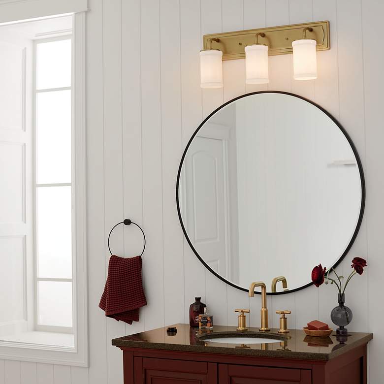 Image 4 Kichler Vetivene 24" Wide 3-Light Brass and White Glass Bath Fixture more views