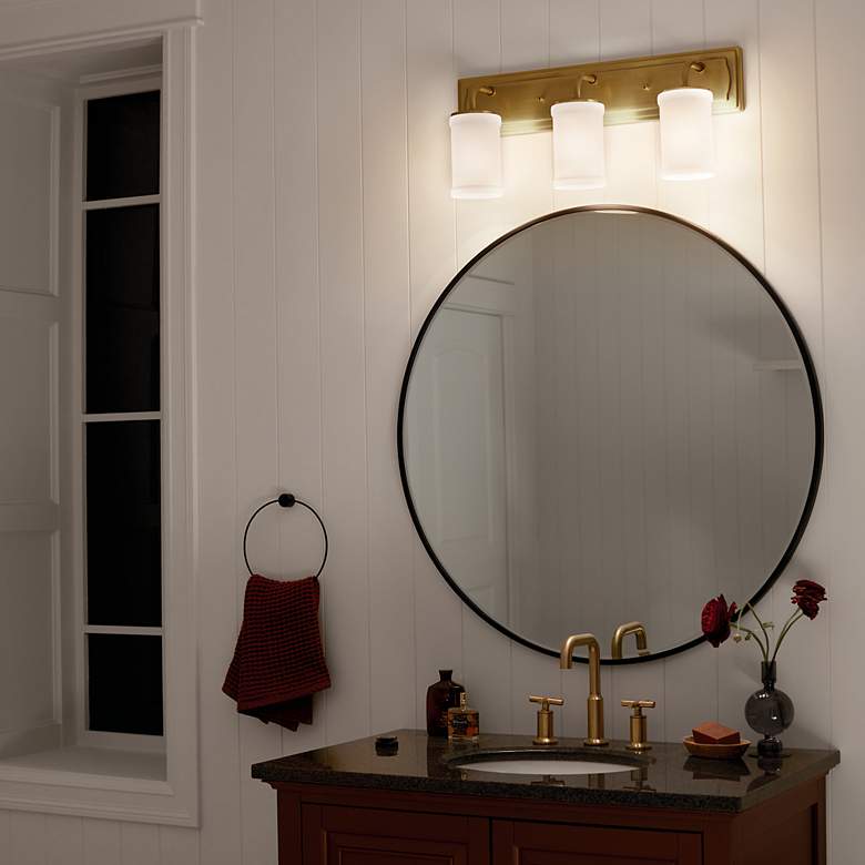 Image 5 Kichler Vetivene 24" Wide 3-Light Brass and White Glass Bath Fixture more views