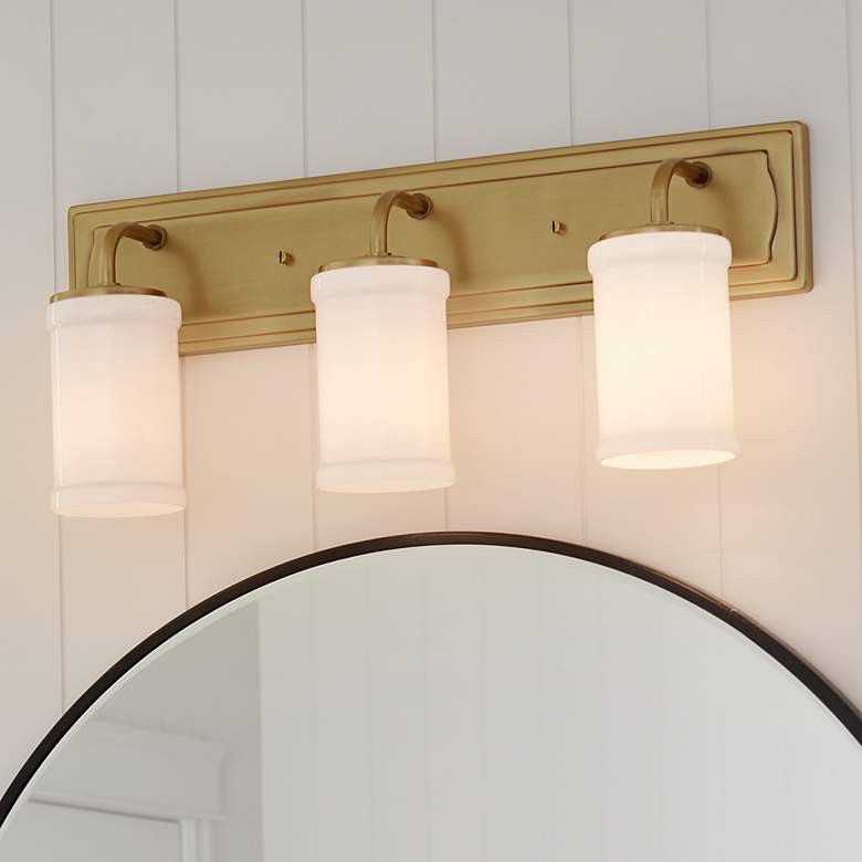 Image 6 Kichler Vetivene 24" Wide 3-Light Brass and White Glass Bath Fixture more views