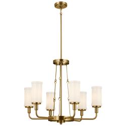 Kichler Vetivene 29" Wide 6-Light Natural Brass Cylinder Glass Pendant