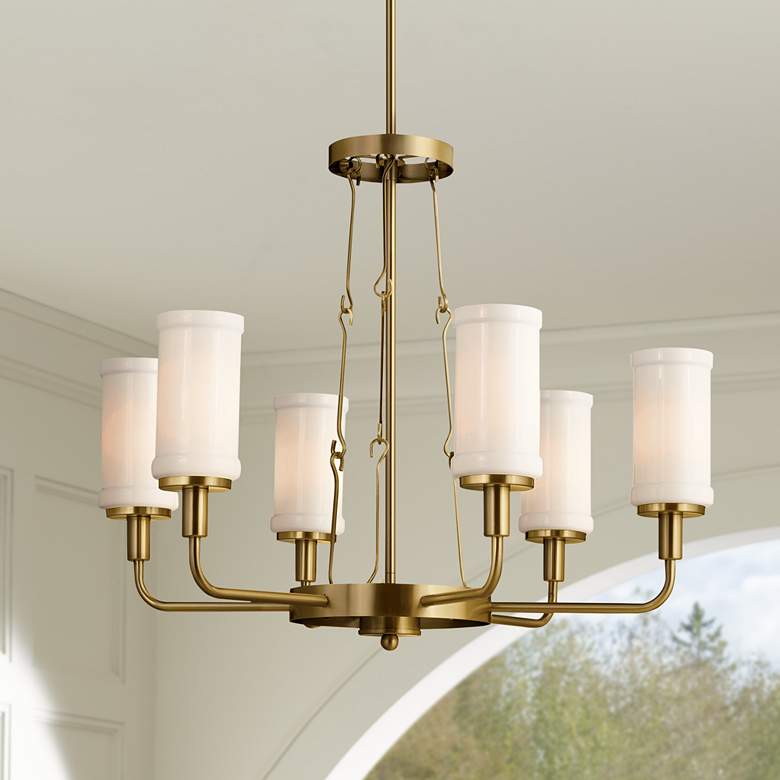 Image 1 Kichler Vetivene 29" Wide 6-Light Natural Brass Cylinder Glass Pendant