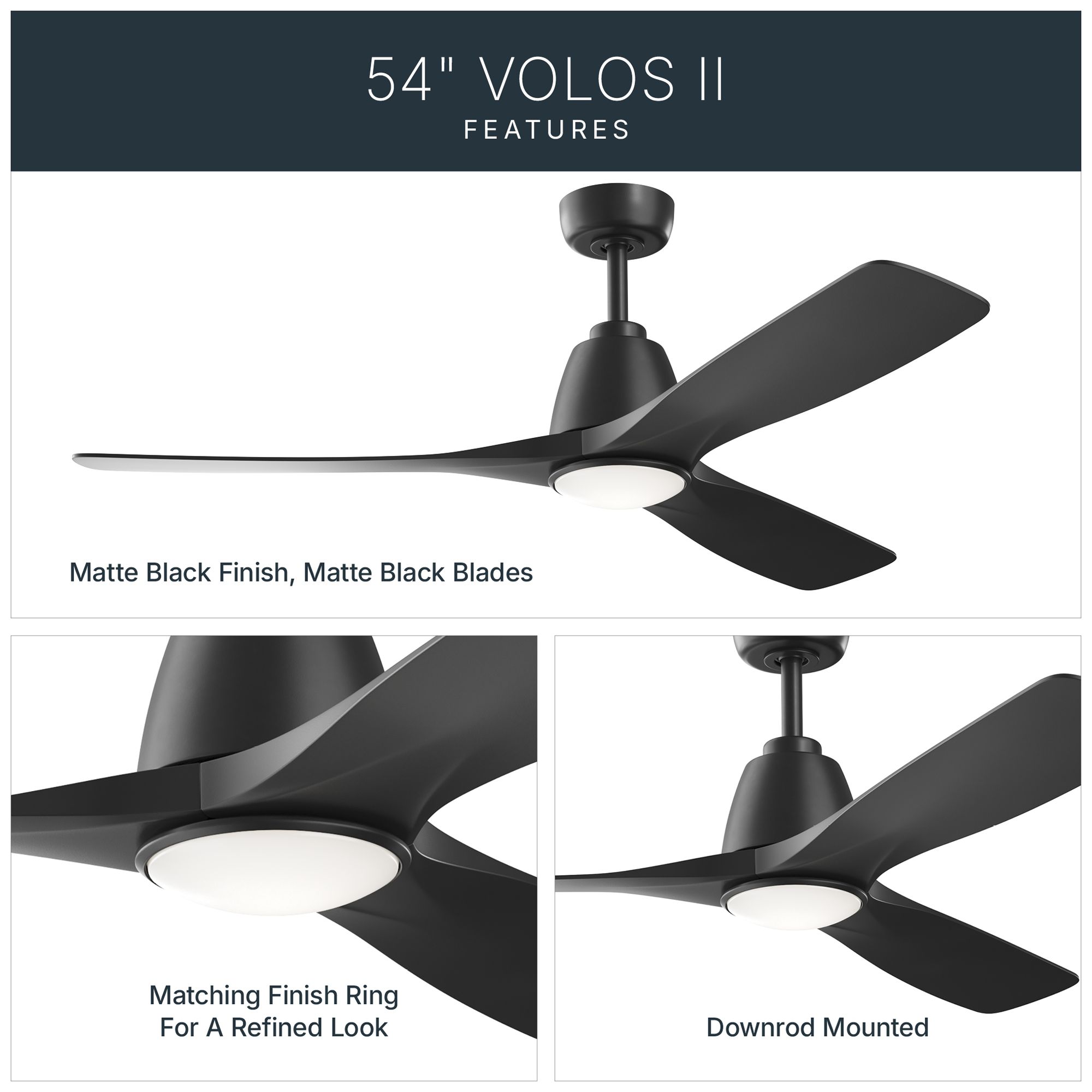 Image 5 Kichler Volos II 3 Blade 54" Ceiling Fan Black Black Blades more views