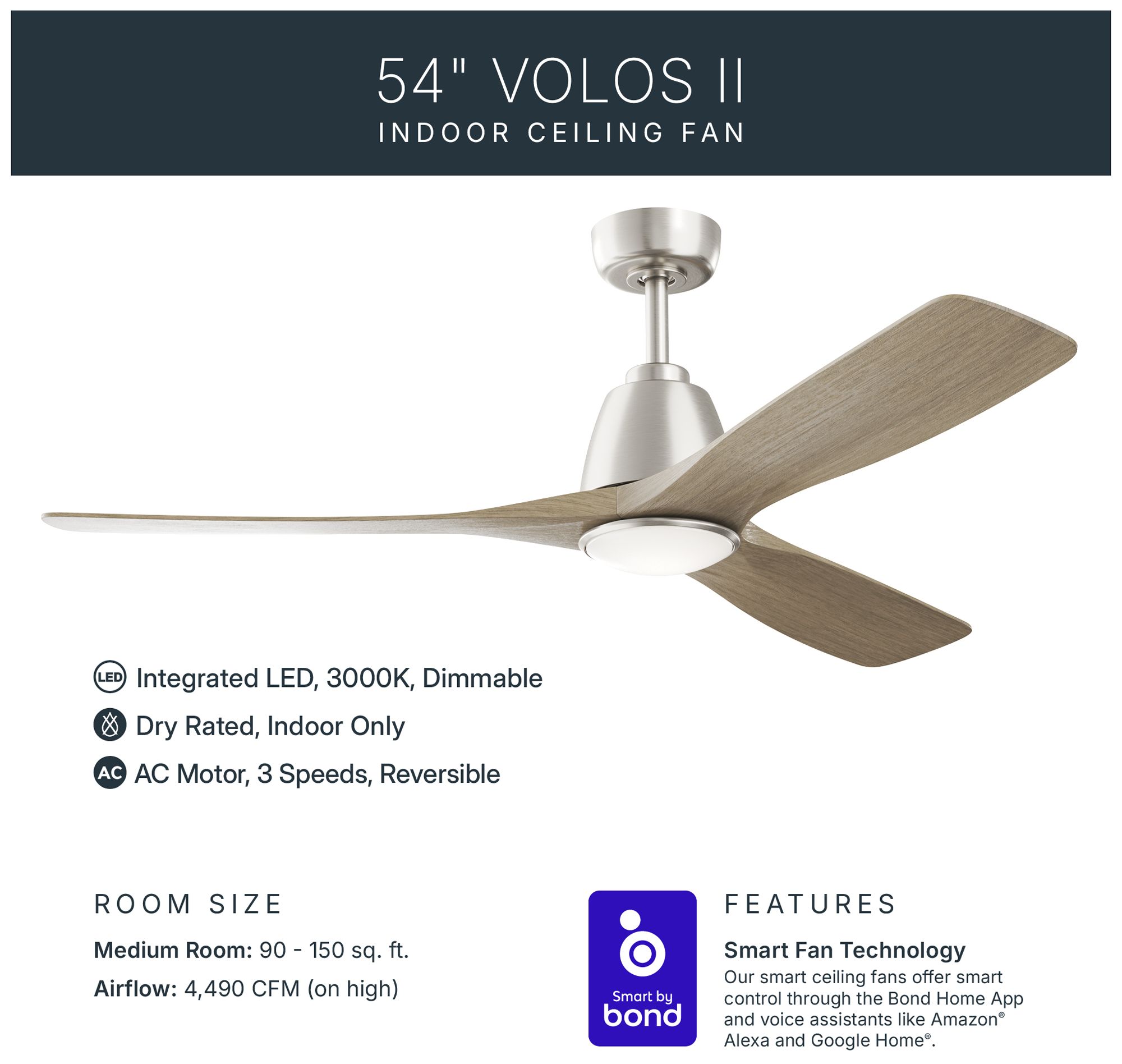 Image 4 Kichler Volos II 3 Blade 54" Ceiling Fan Brushed Nickel Antique Grey Blades more views