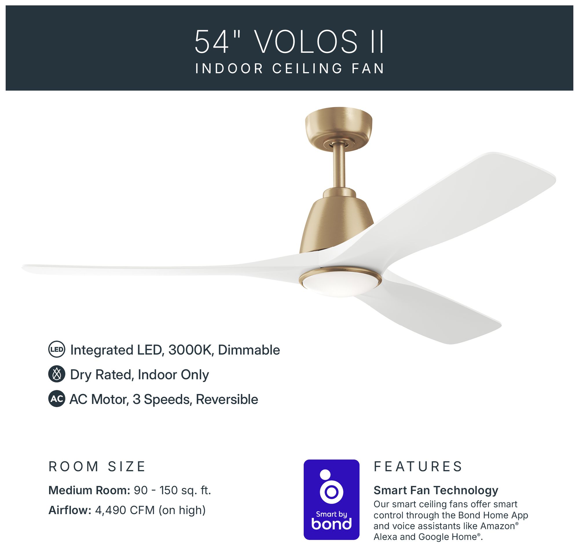 Image 4 Kichler Volos II 3 Blade 54" Ceiling Fan Champagne Bronze White Blades more views