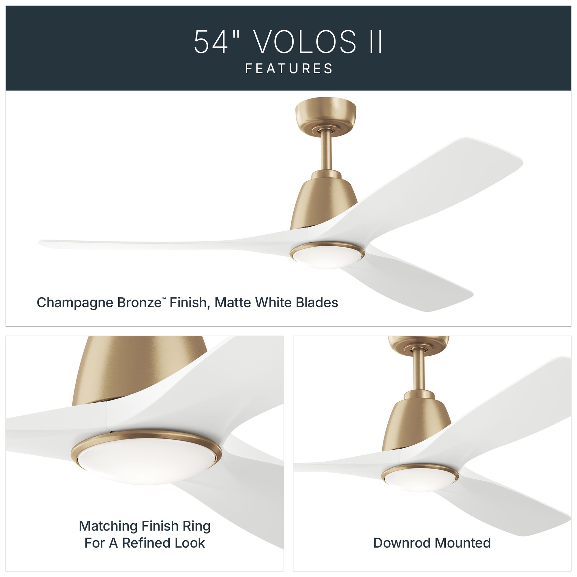 Image 5 Kichler Volos II 3 Blade 54" Ceiling Fan Champagne Bronze White Blades more views
