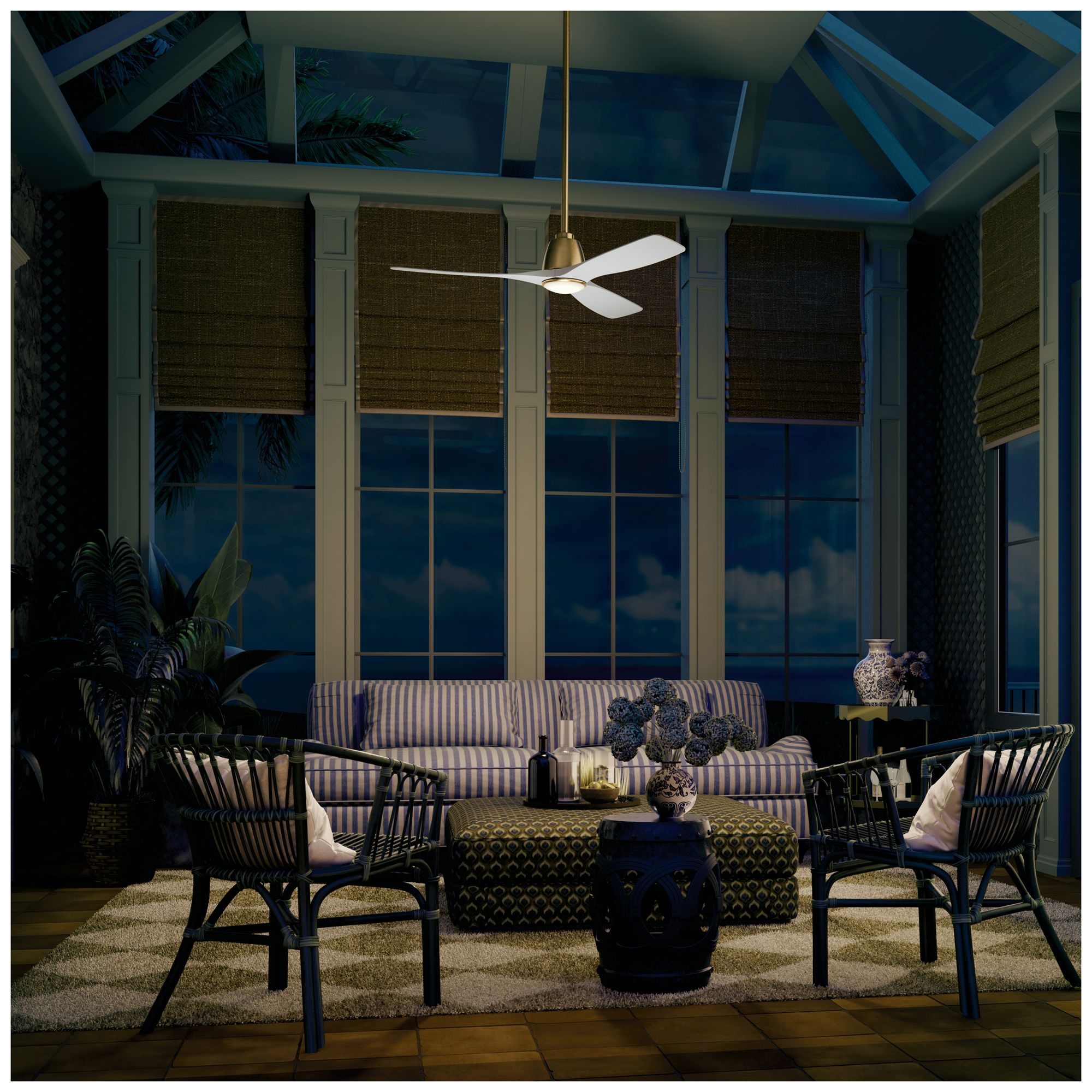 Kichler Volos II 3 Blade 54" Ceiling Fan Champagne Bronze White Blades