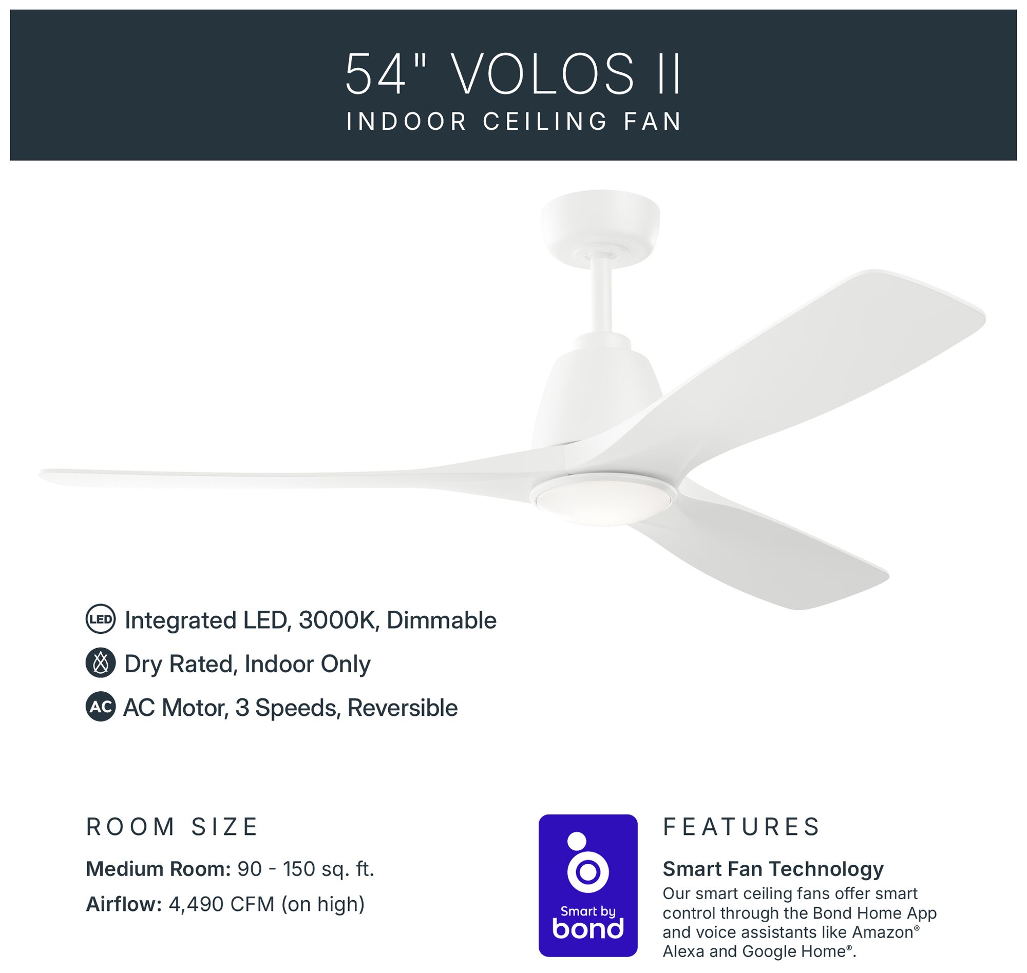 Image 4 Kichler Volos II 3 Blade 54" Fan Matte White Matte White Blades more views