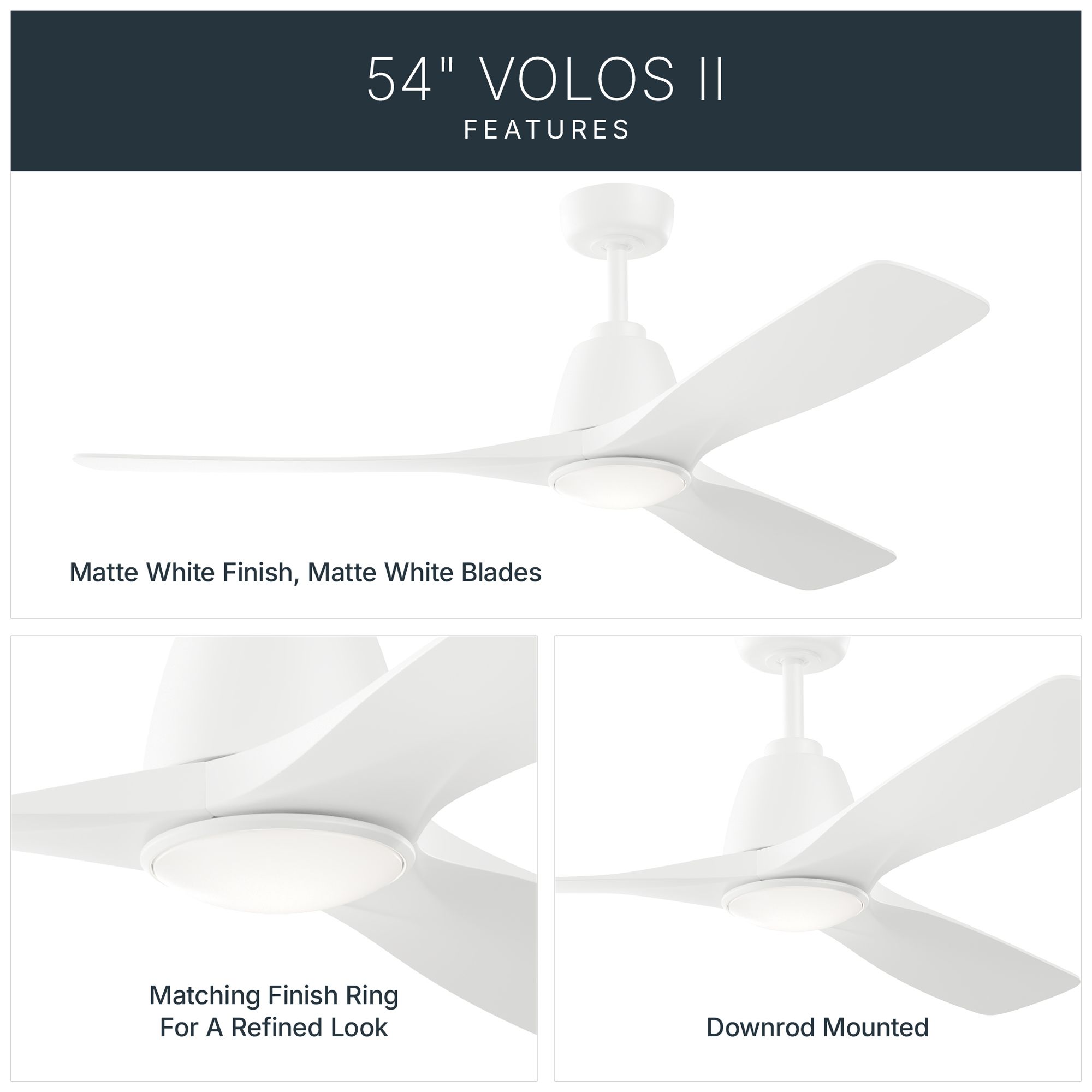 Image 5 Kichler Volos II 3 Blade 54" Fan Matte White Matte White Blades more views