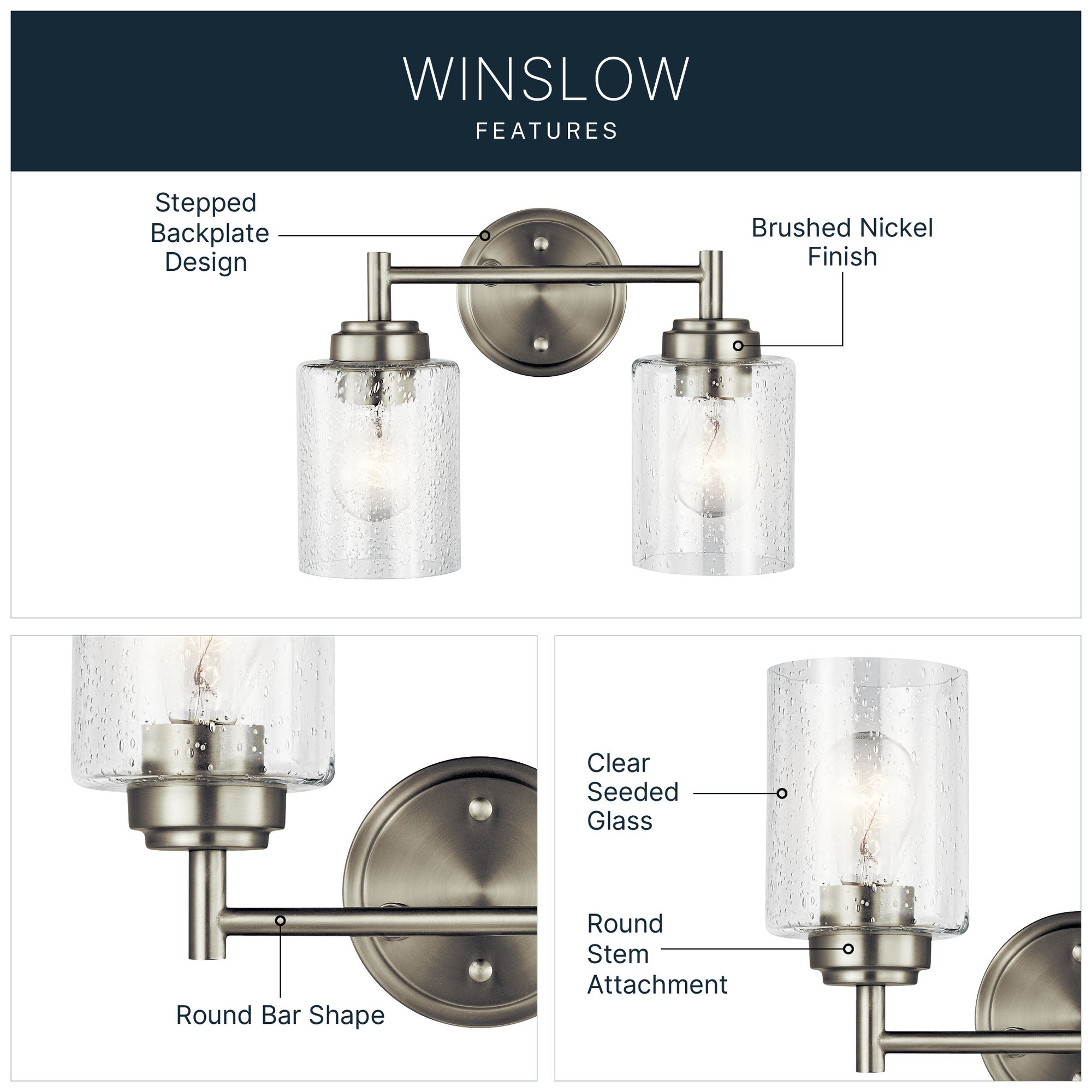 Image 5 Kichler Winslow 12 3/4"W Brushed Nickel 2-Light Wall Sconce more views