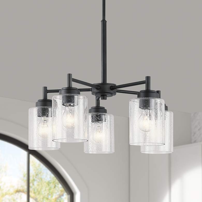 Image 1 Kichler Winslow 19 3/4 inch Wide Black and Seeded Glass 5-Light Chandelier