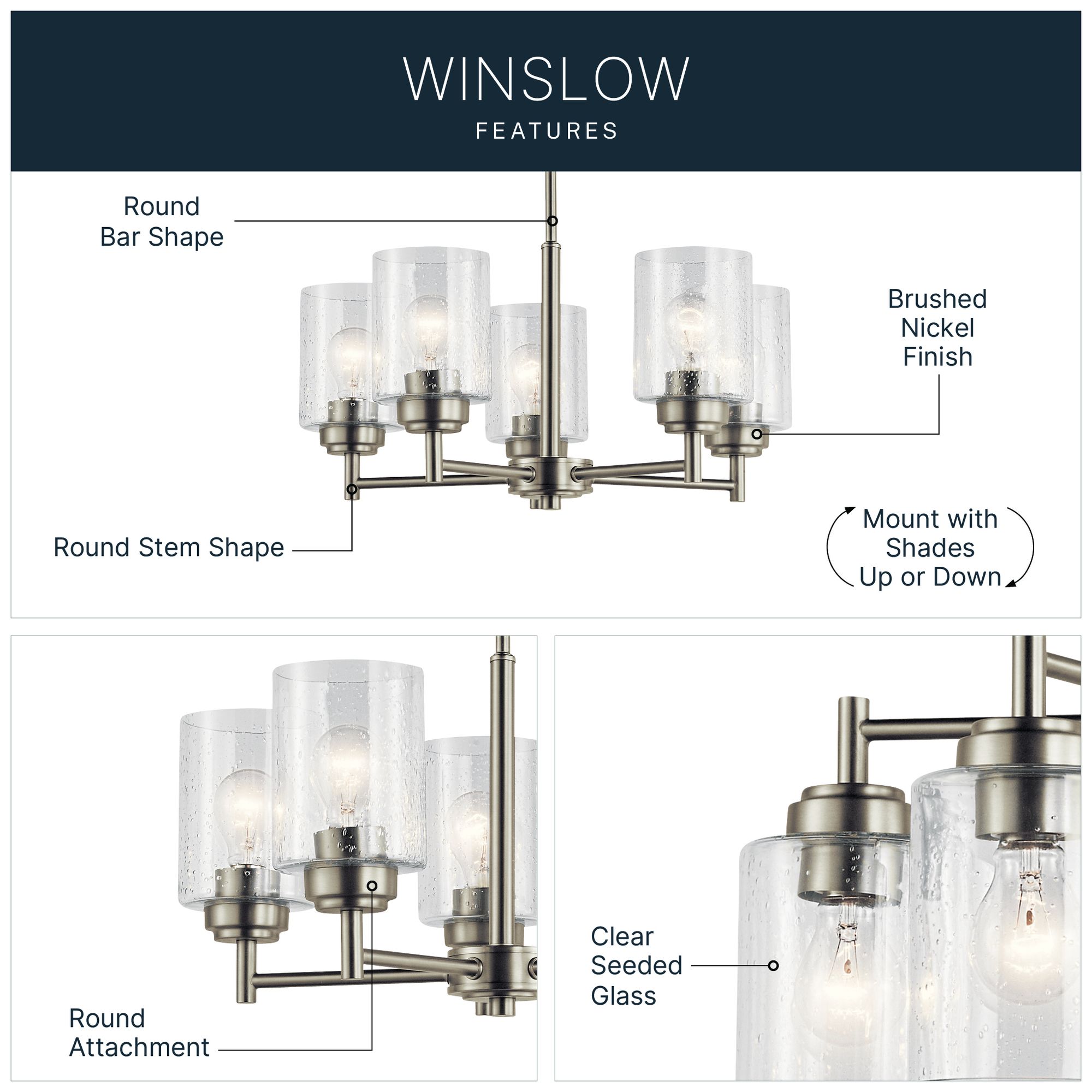 Kichler Winslow 19 3/4"W Brushed Nickel 5-Light Chandelier