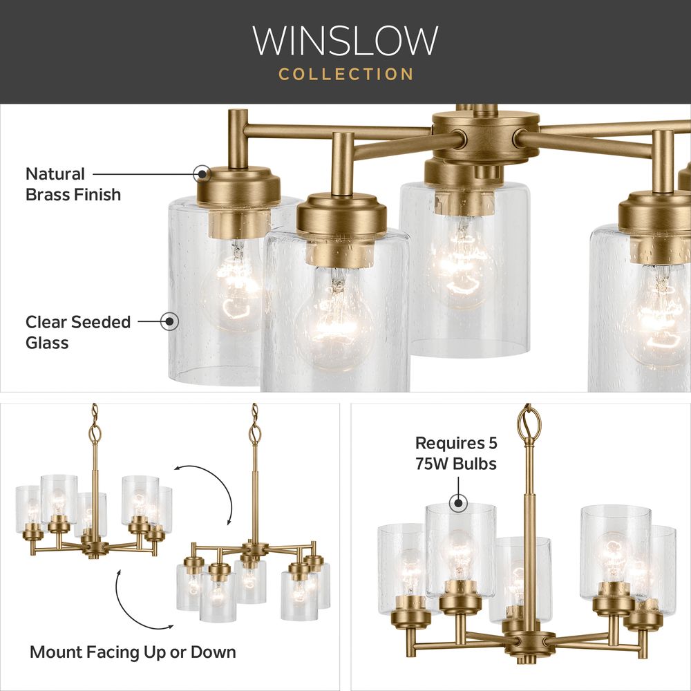 Kichler Winslow 19 3/4"W Natural Brass 5-Light Chandelier