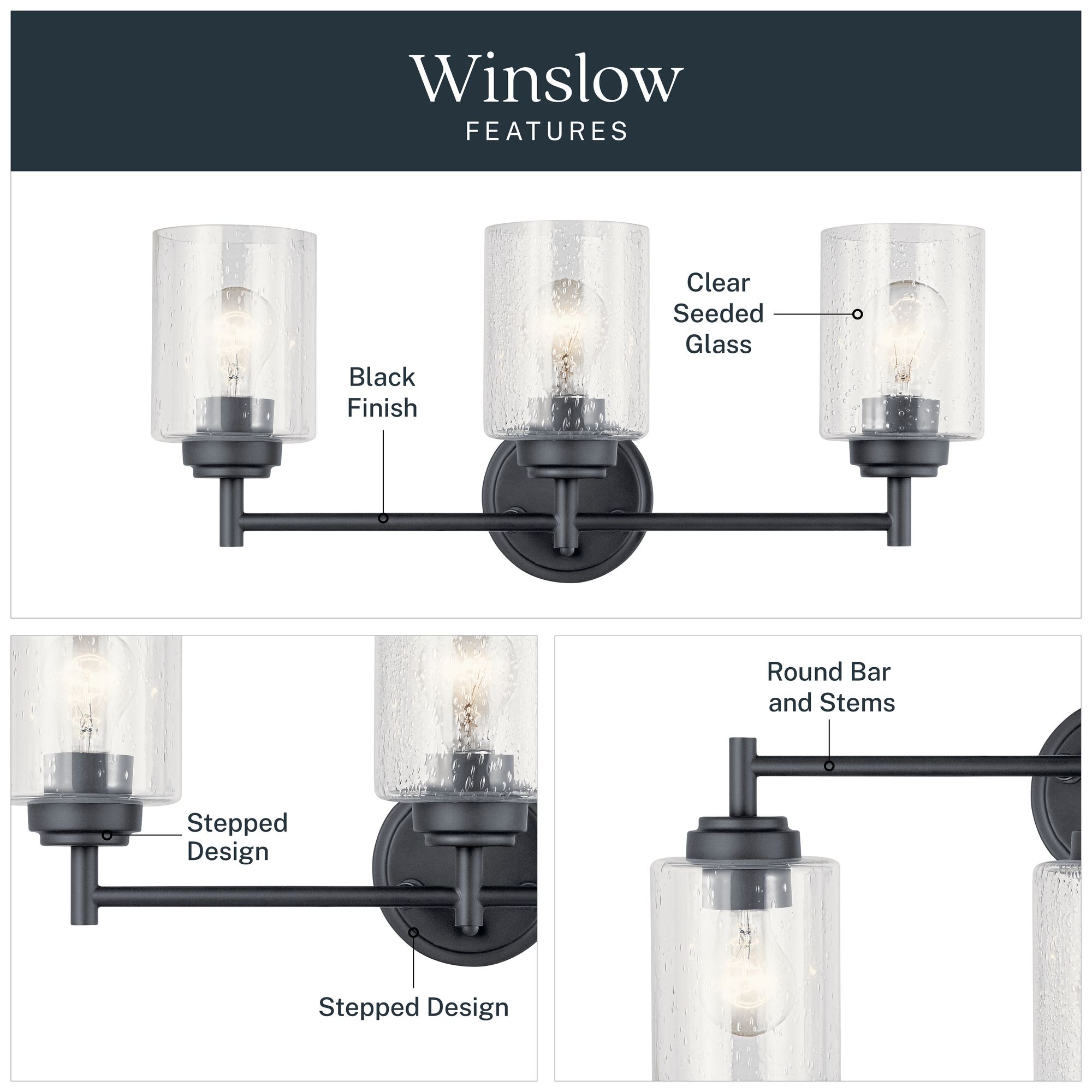 Kichler Winslow 21 1/2" Wide Black 3-Light Bath Light