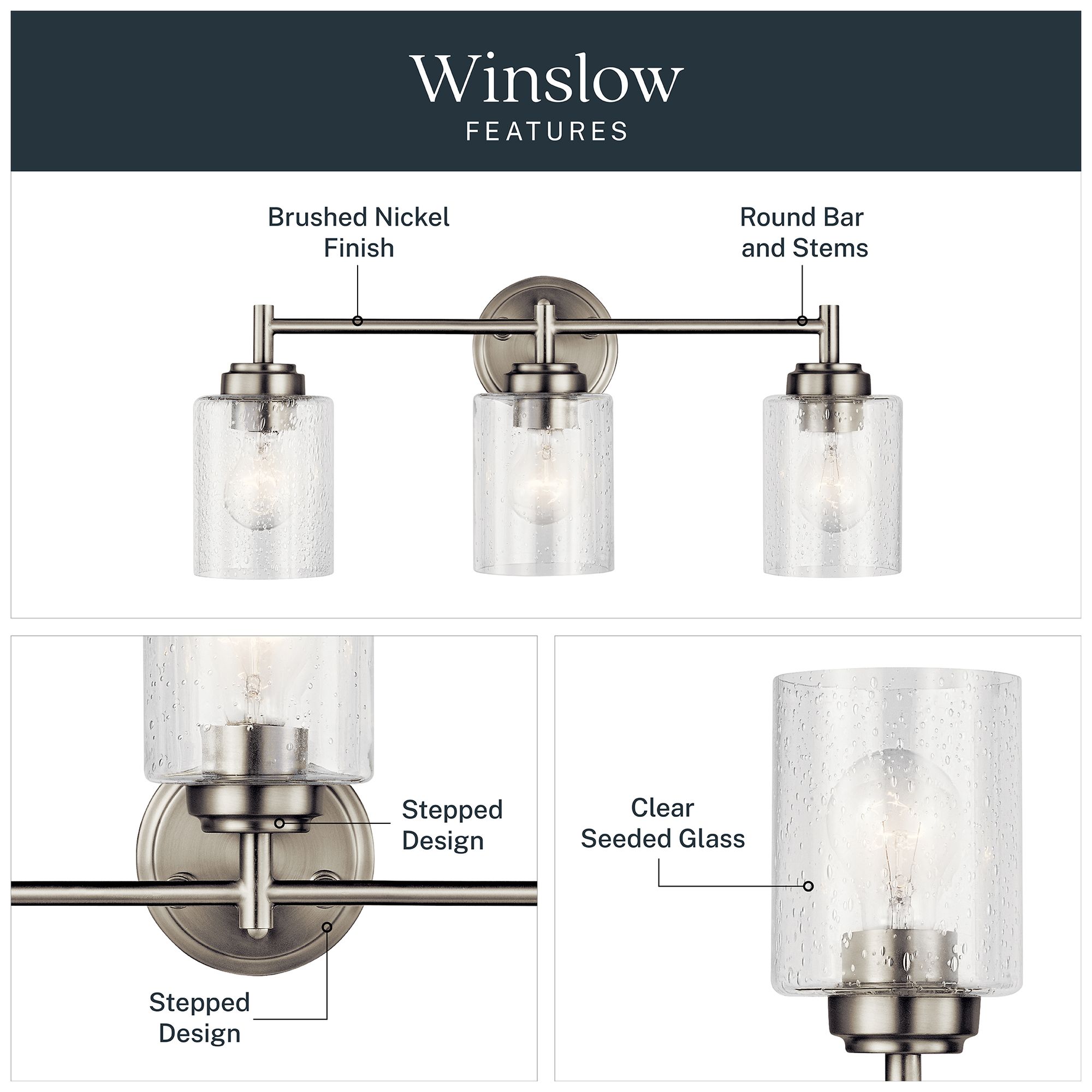 Image 7 Kichler Winslow 21 1/2"W Brushed Nickel 3-Light Bath Light more views