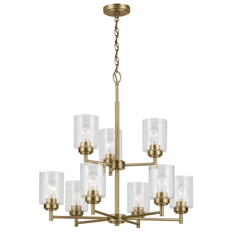 Image 1 Kichler Winslow 27 inch 9-Light Glass and Natural Brass Chandelier
