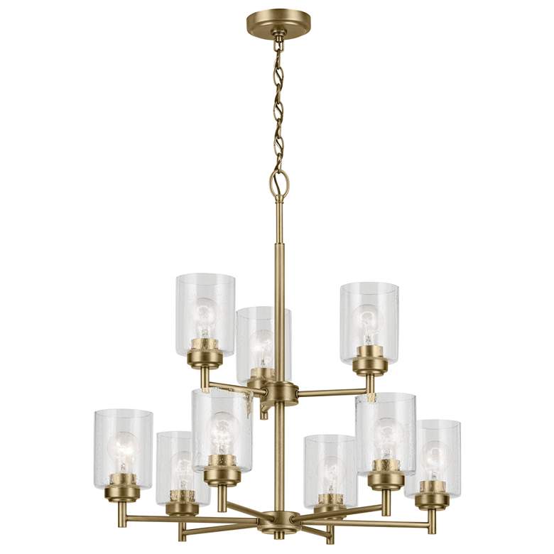 Image 2 Kichler Winslow 27" 9-Light Glass and Natural Brass Chandelier