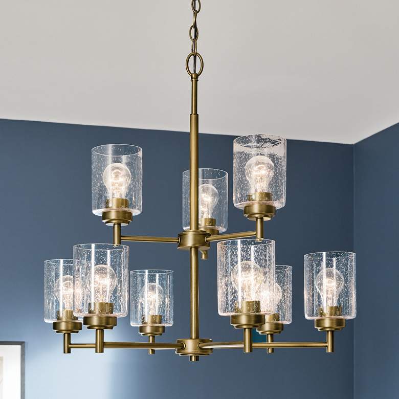 Image 1 Kichler Winslow 27" 9-Light Glass and Natural Brass Chandelier
