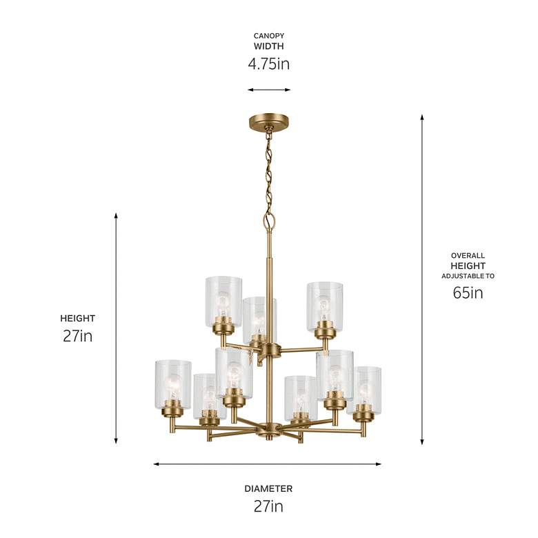 Image 6 Kichler Winslow 27" 9-Light Glass and Natural Brass Chandelier more views