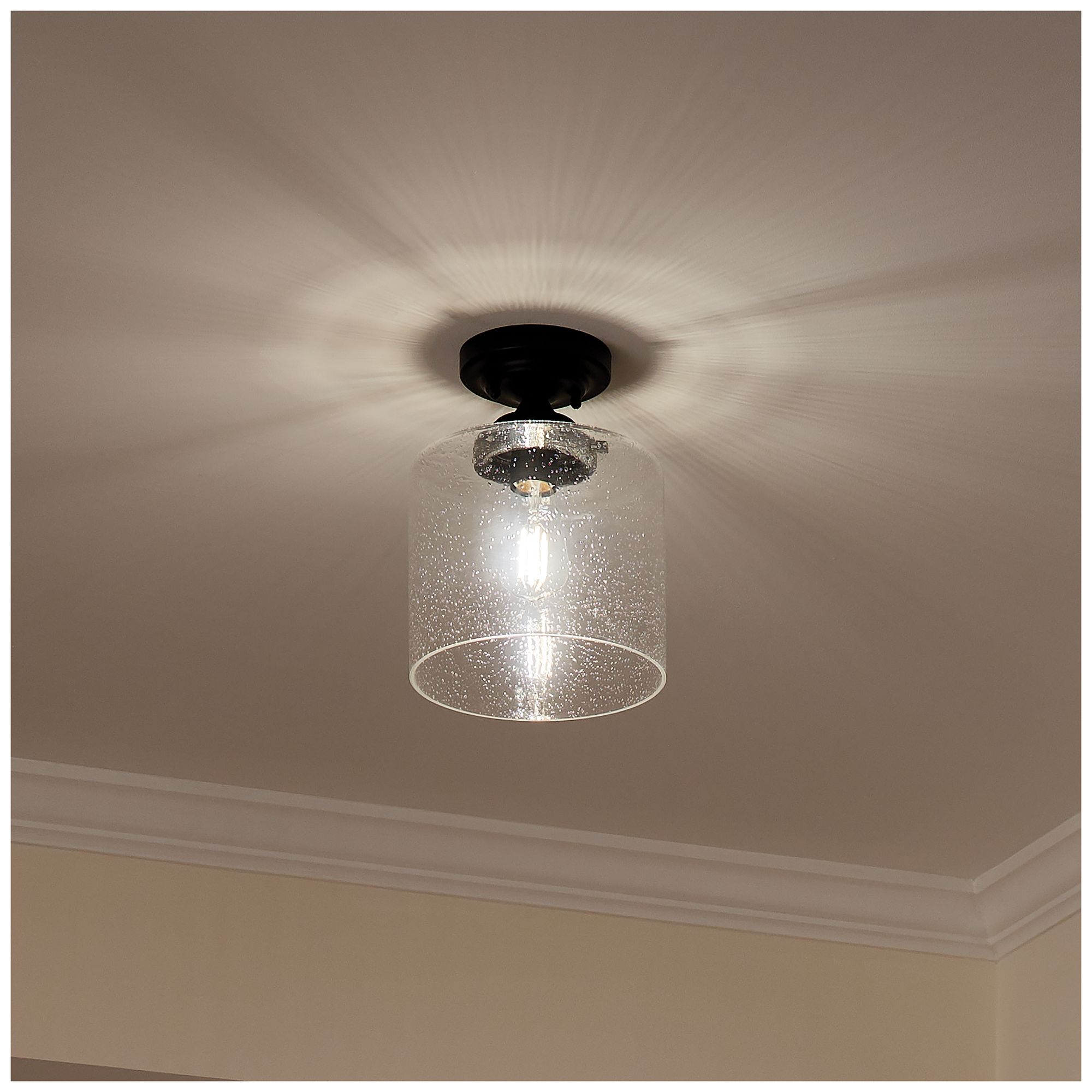 Kichler Winslow 8 1/2" Wide Black and Seeded Glass Ceiling Light in scene