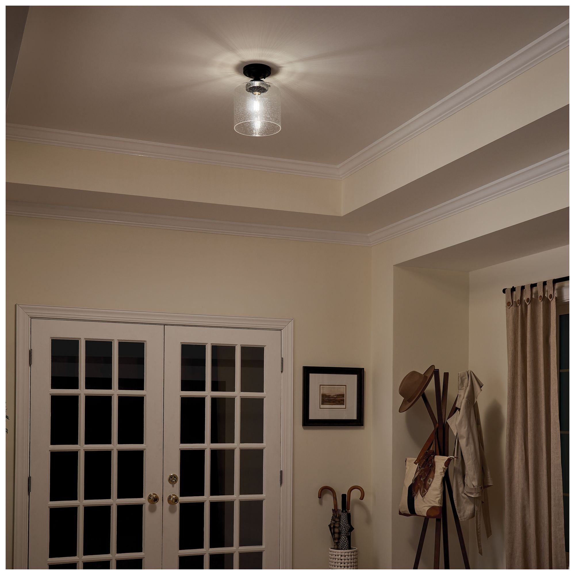 Kichler Winslow 8 1/2" Wide Black and Seeded Glass Ceiling Light in scene