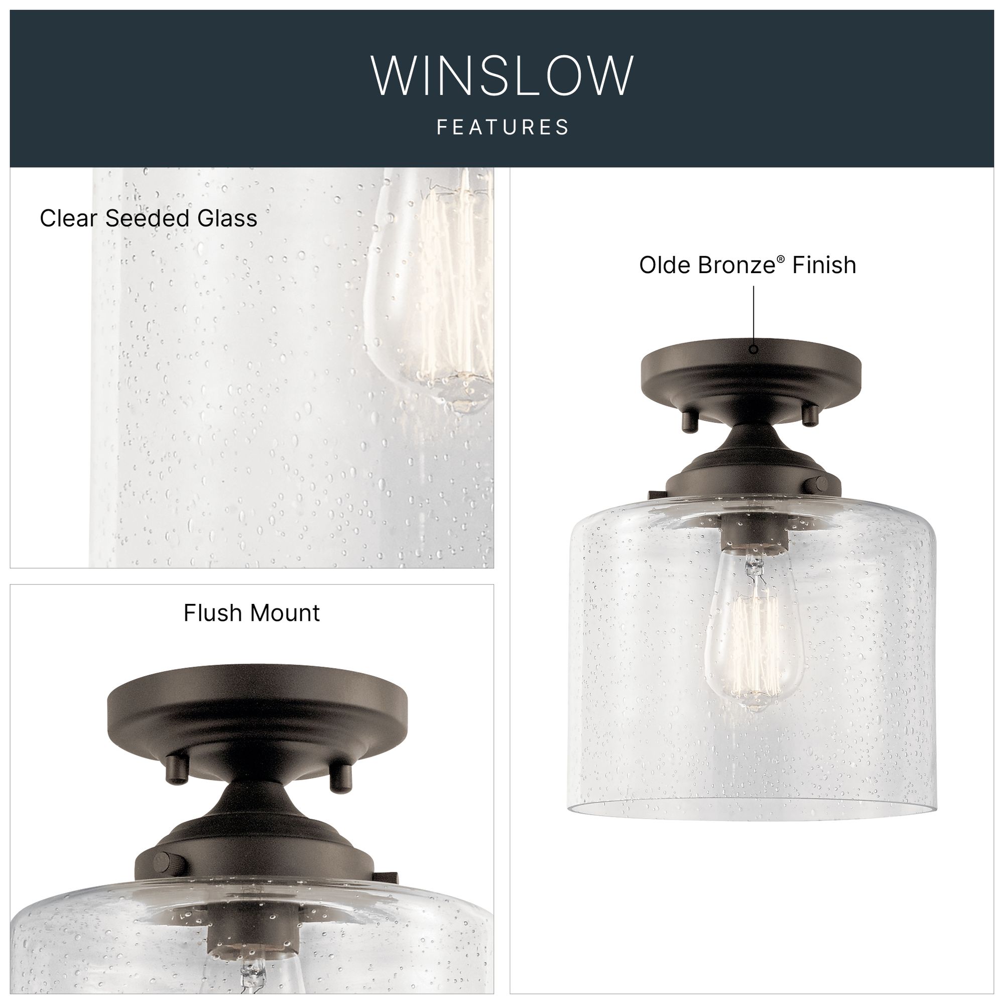 Image 4 Kichler Winslow 8 1/2" Wide Seeded Glass Olde Bronze Ceiling Light more views