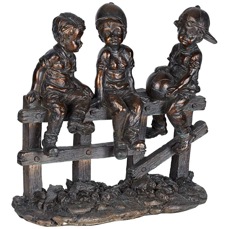 Image 1 Kids Sittin' on Fence 10" Wide Bronze Sculpture