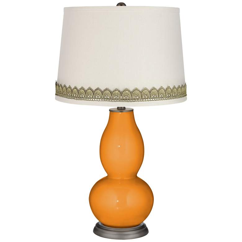 Image 1 Kids Stuff Orange Double Gourd Table Lamp with Scallop Lace Trim