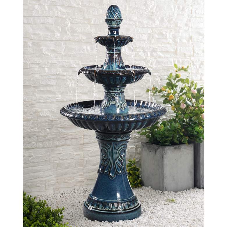 Image 1 Kiera 46 1/2 inch High Blue Ceramic Traditional Garden Fountain