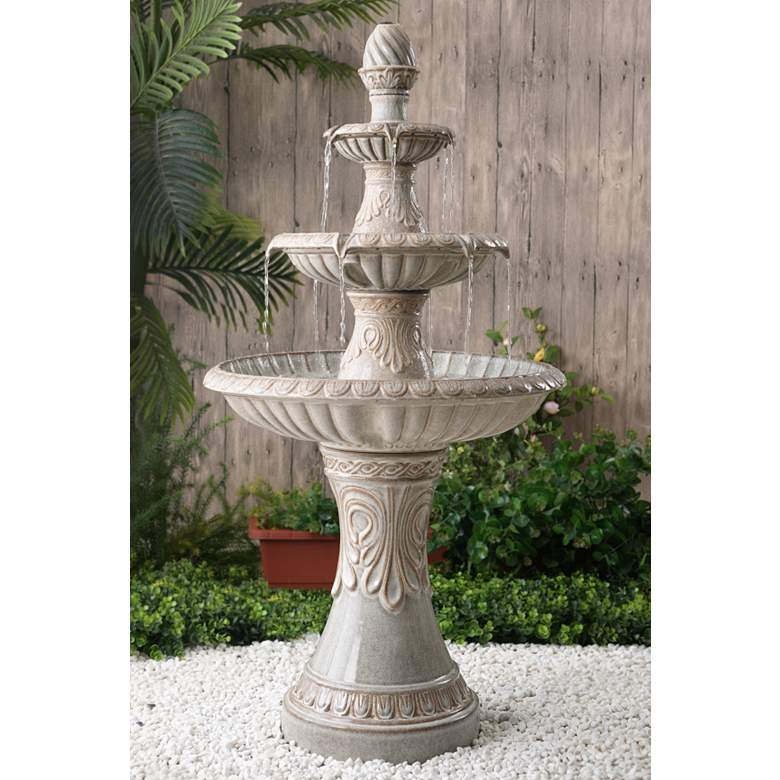 Image 1 Kiera 46 1/2" High Ivory 3-Tier Tradtional Ceramic Fountain