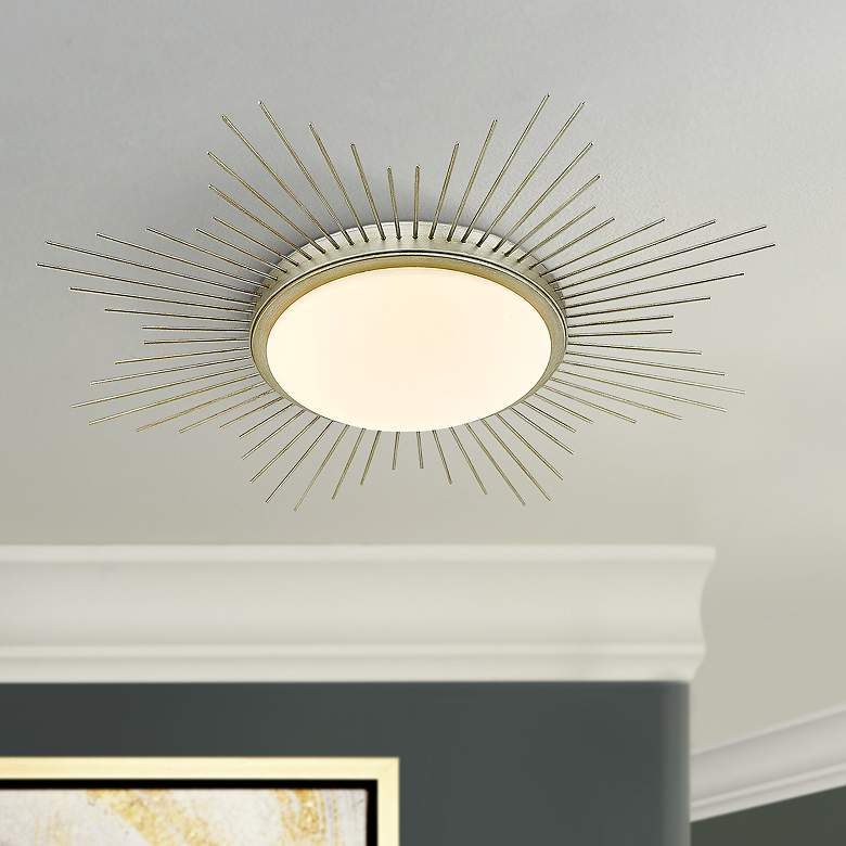 Image 1 Kieran 24 inch Wide White Gold Sunburst LED Ceiling Light