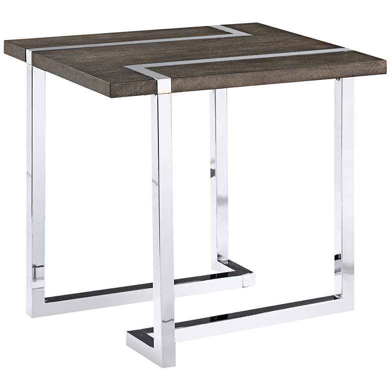 Image 1 Kieran 26" Wide Charcoal Wood and Chrome Modern End Table